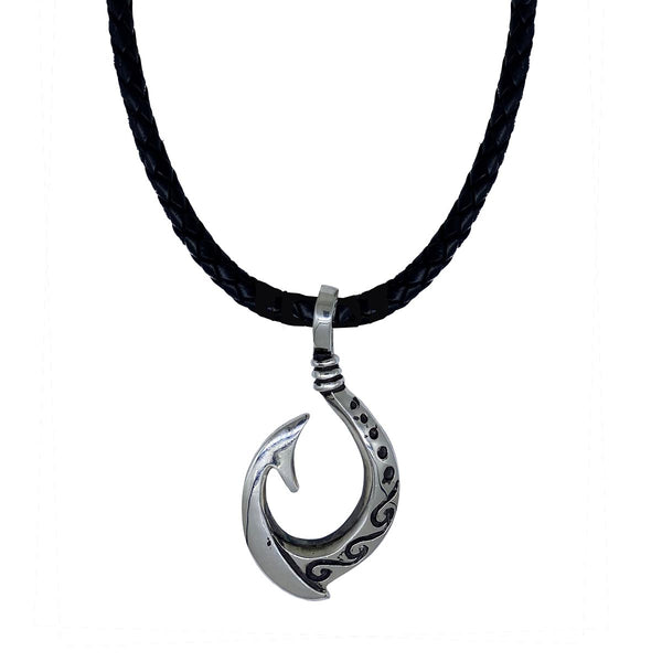 Maori Fishhook on Leather Necklace